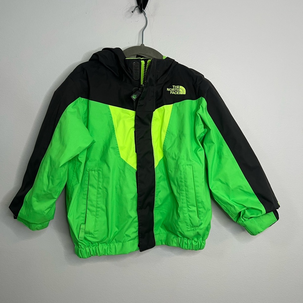 The North Face Neon Green and Black Kids Rain Jacket